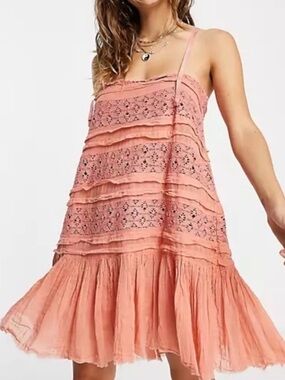 Free People | Dresses | Free People Deco Lace Mini Dress In Blush | Poshmark